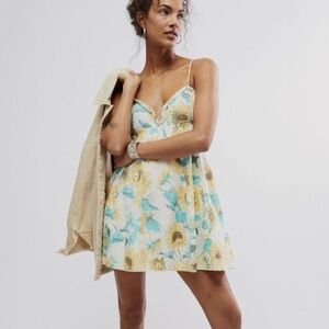Free People Altura Floral-Print Braided-Trim Mini Dress